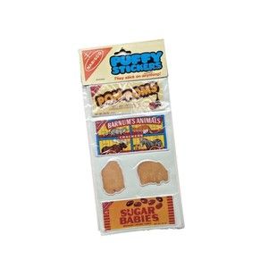 Vintage 1982 Nabisco Puffy‎ Stickers Pom Poms Animal Crackers Sugar Babies NOS
